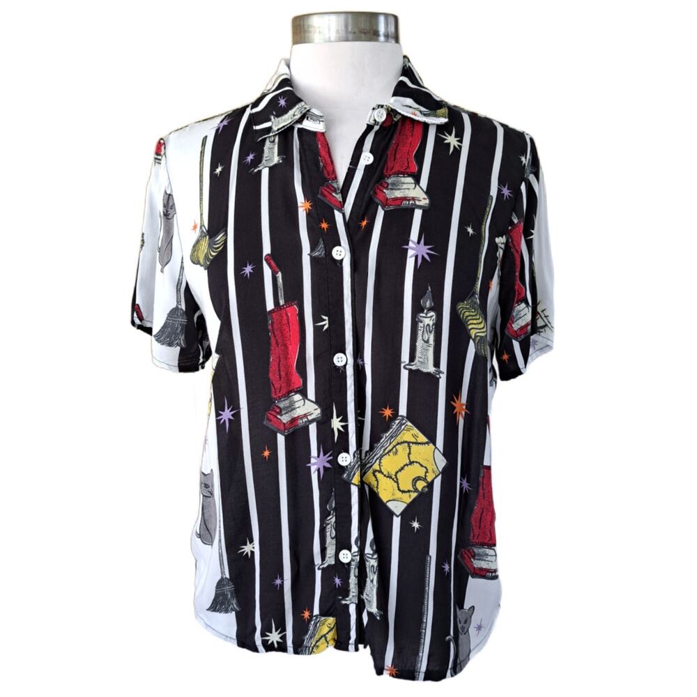 Disney Her Universe Hocus Pocus Icon Stripe Woven Button-Up Top Size